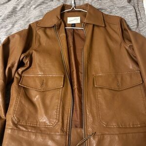 Brown Leather Bomber Jacket